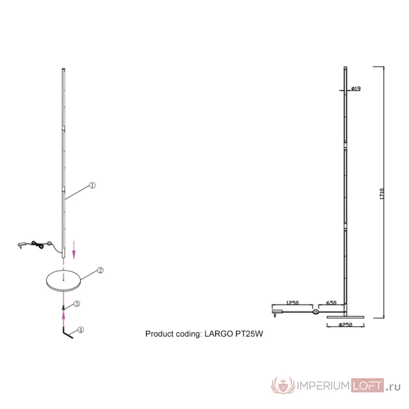 Торшер Crystal Lux LARGO PT25W BLACK от ImperiumLoft