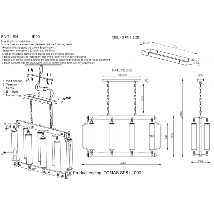 Люстра Crystal L ux TOMAS SP8 L1000 CHROME от ImperiumLoft