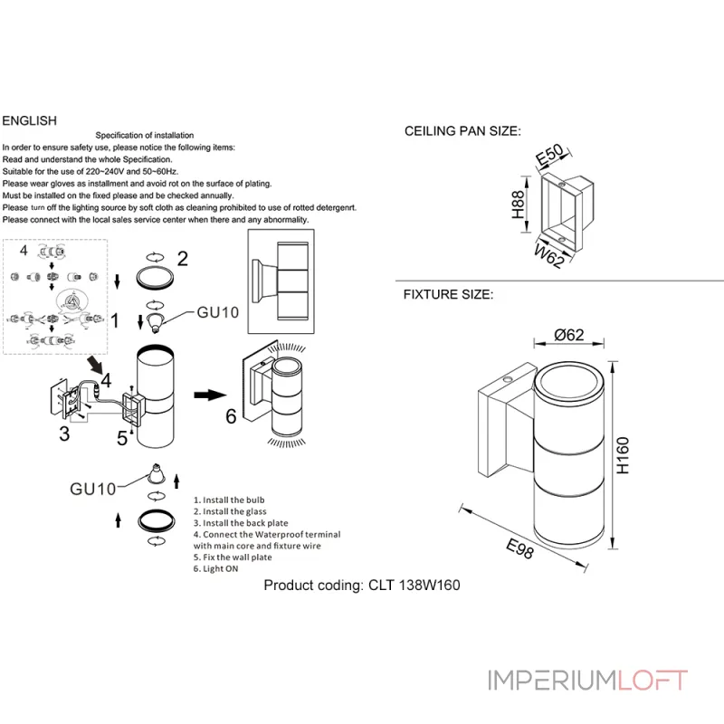 Бра Crystal Lux CLT 138W160 BL Бра Crystal Lux CLT 138W160 BL