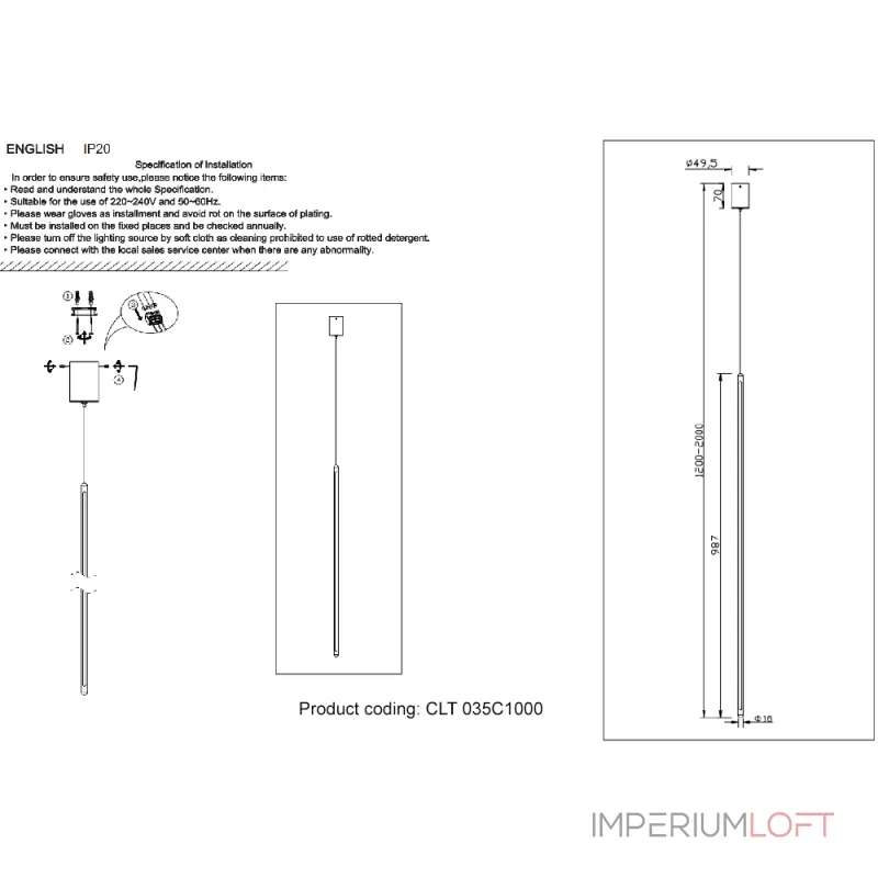 Подвесной светильник Crystal Lux CLT 035C1000 WH