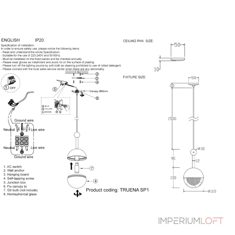 Подвесной светильник Crystal L ux TRUENA SP1 NICKEL Подвесной светильник Crystal L ux TRUENA SP1 NICKEL