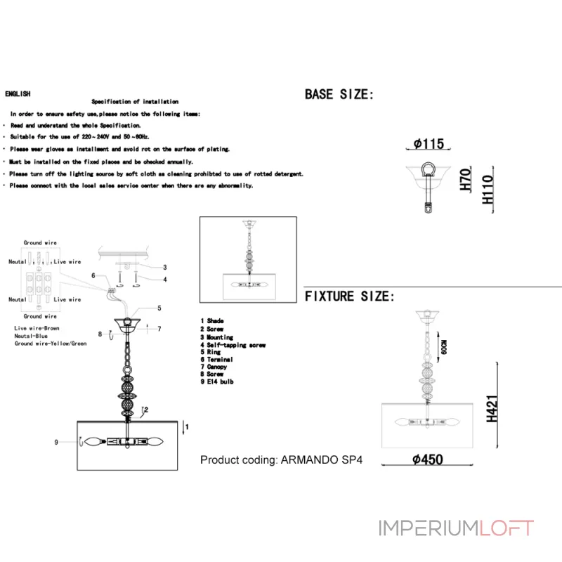 Подвесной светильник Crystal Lux ARMANDO SP4 CHROME