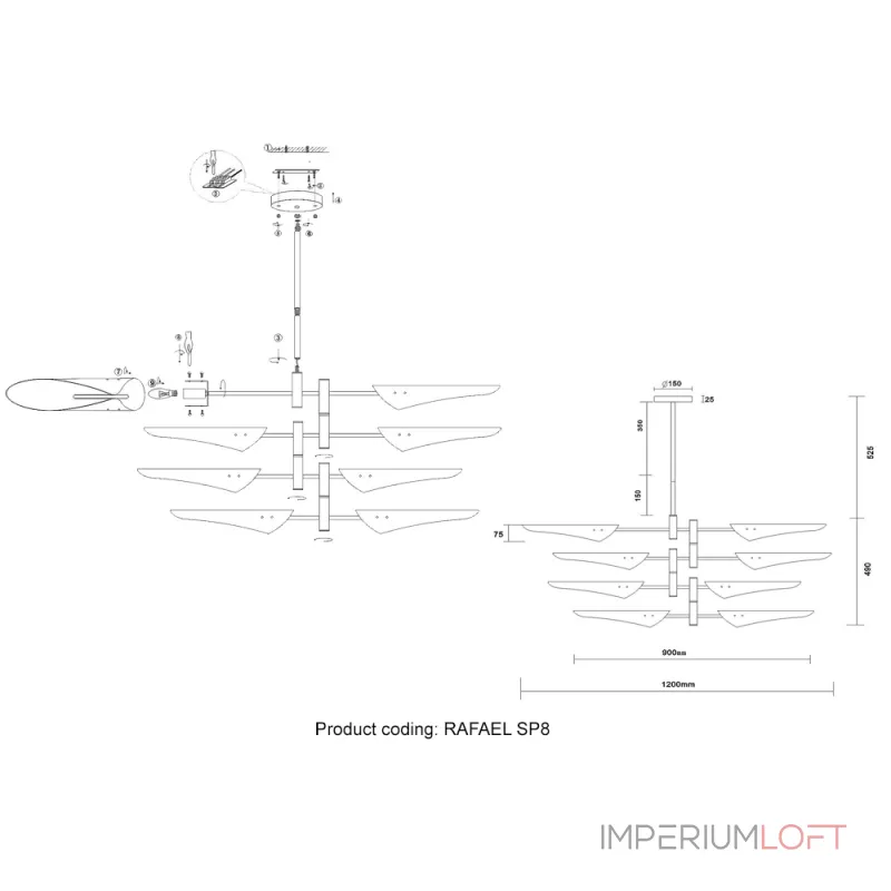 Люстра на штанге Crystal Lux RAFAEL SP8 CHROME Люстра на штанге Crystal Lux RAFAEL SP8 CHROME