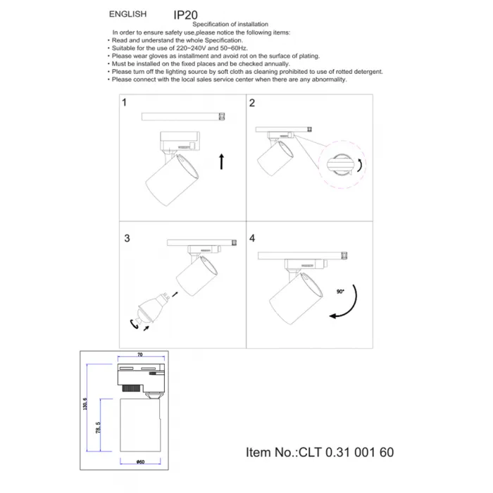 Cветильник однофазный Crystal Lux CLT 0.31 001 60 BL-GO от ImperiumLoft