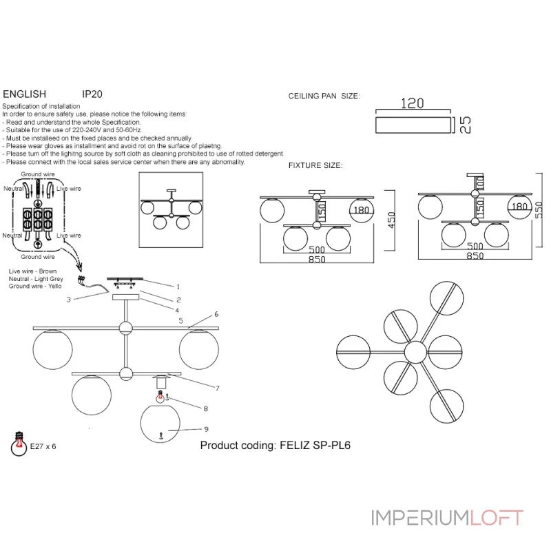 Потолочная люстра Crystal L ux FELIZ SP-PL6 BRONZE/WHITE Потолочная люстра Crystal L ux FELIZ SP-PL6 BRONZE/WHITE