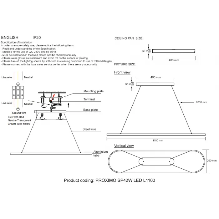 Светильник подвесной Crystal L ux PROXIMO SP42W LED L1100 BLACK от ImperiumLoft