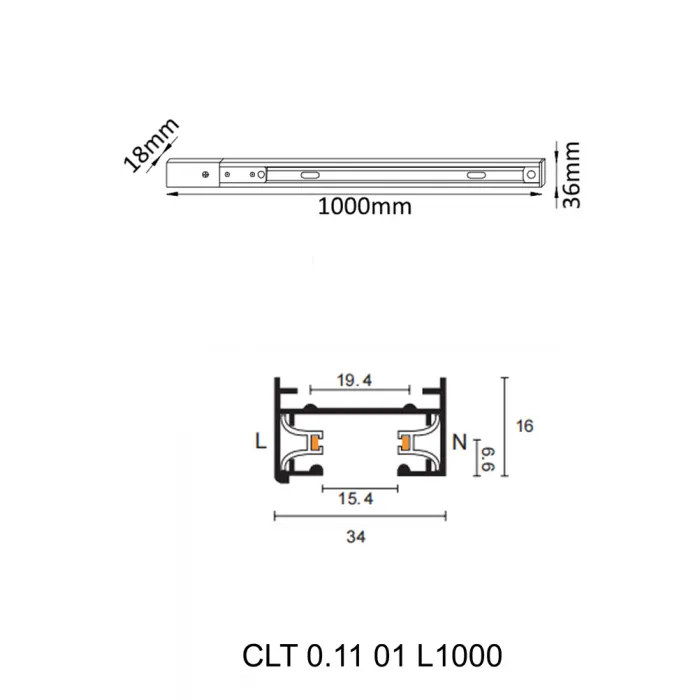 Шинопровод однофазный с питанием и заглушкой Crystal Lux CLT 0.11 01 L1000 BL от ImperiumLoft