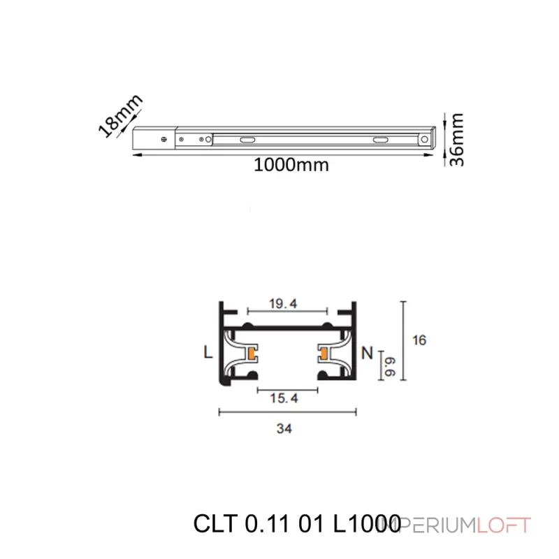 Шинопровод однофазный с питанием и заглушкой Crystal Lux CLT 0.11 01 L1000 BL