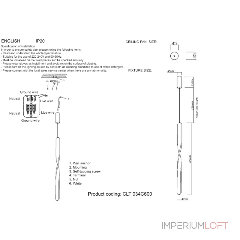 Подвесной светильник Crystal Lux CLT 034C600 BL