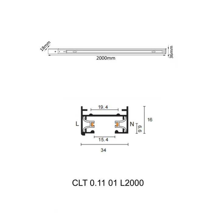 Шинопровод однофазный с питанием и заглушкой Crystal Lux CLT 0.11 01 L2000 BL от ImperiumLoft