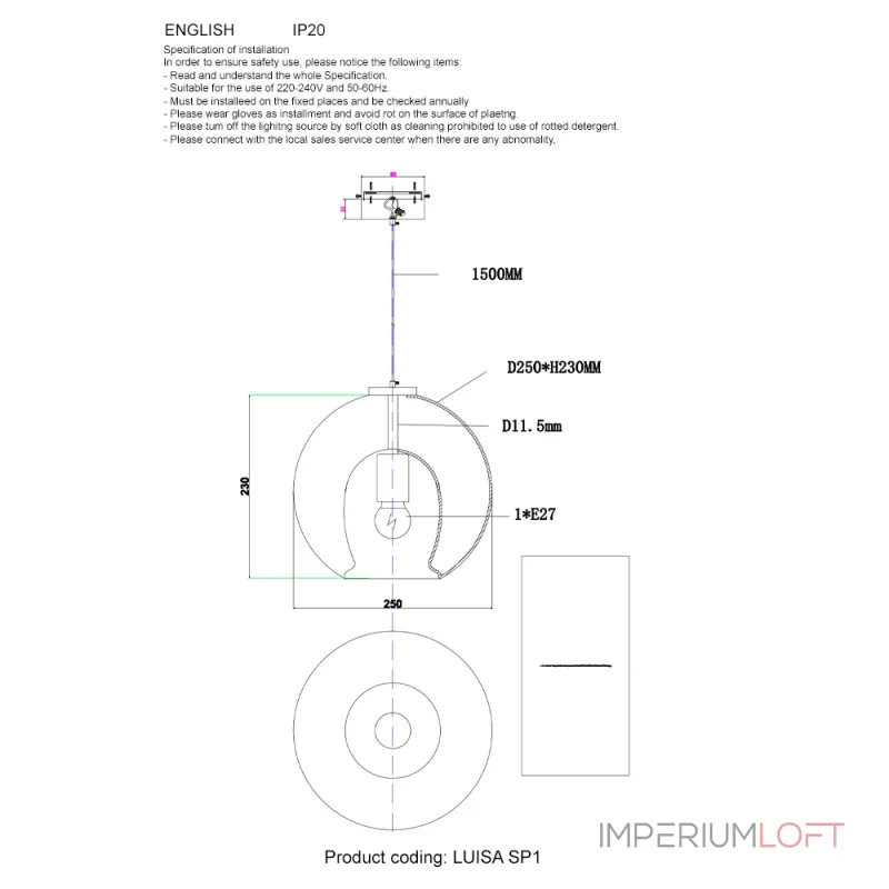 Подвесной светильник Crystal Lux LUISA SP1 BRASS/TRANSPARENT Подвесной светильник Crystal Lux LUISA SP1 BRASS/TRANSPARENT