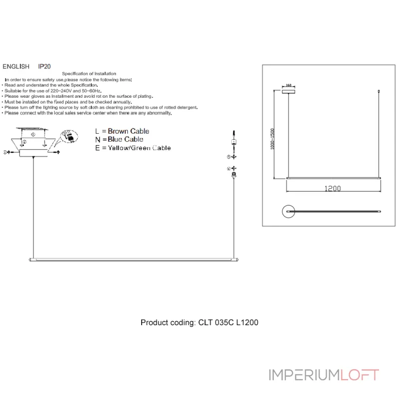 Подвесной светильник Crystal Lux CLT 035C L1200 BL