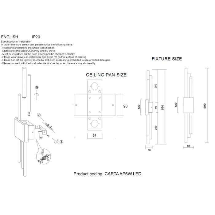 Бра Crystal Lux CARTA AP6W LED WHITE/CHROME