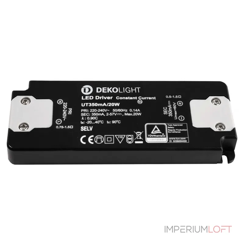 Блок питания для светодиодов FLAT, CC, UT350mA/20W Deko-Light 862224 Блок питания для светодиодов FLAT, CC, UT350mA/20W Deko-Light 862224