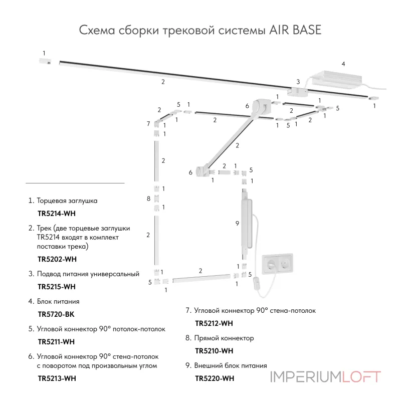 Подвод питания универсальный (середина/торец) Denkirs Air Base TR5215-WH