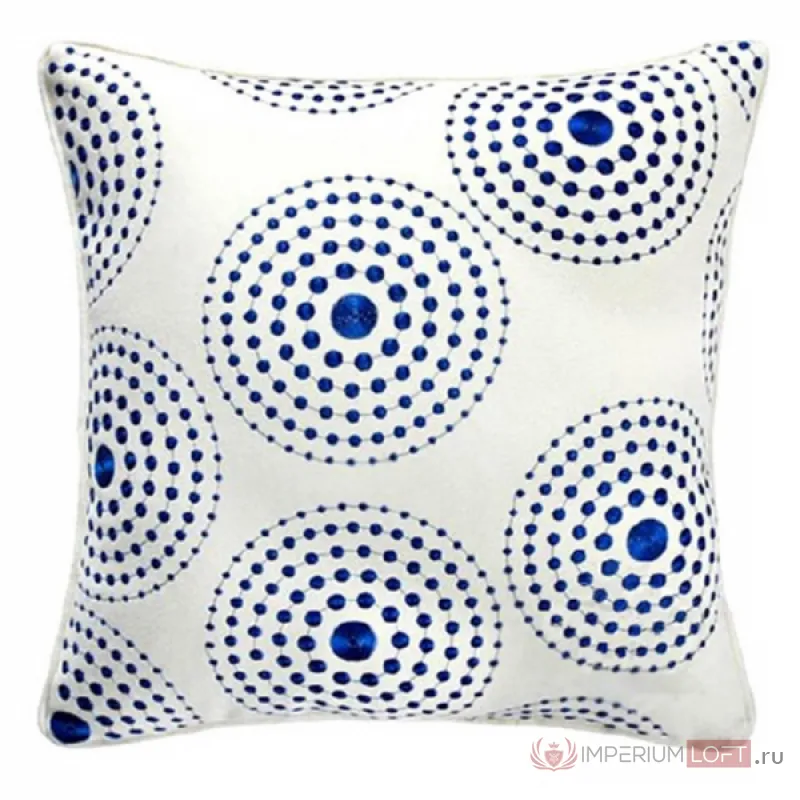 Декоративная подушка Round Pattern синяя вышивка от ImperiumLoft