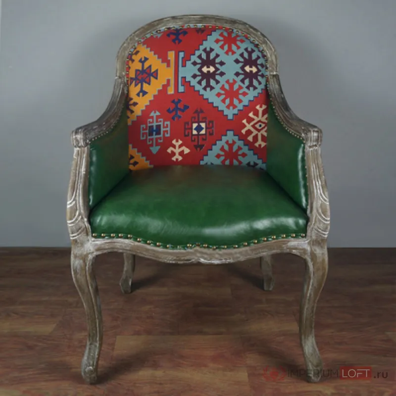 Кресло Bergere Kelim Pattern & Green Leather от ImperiumLoft