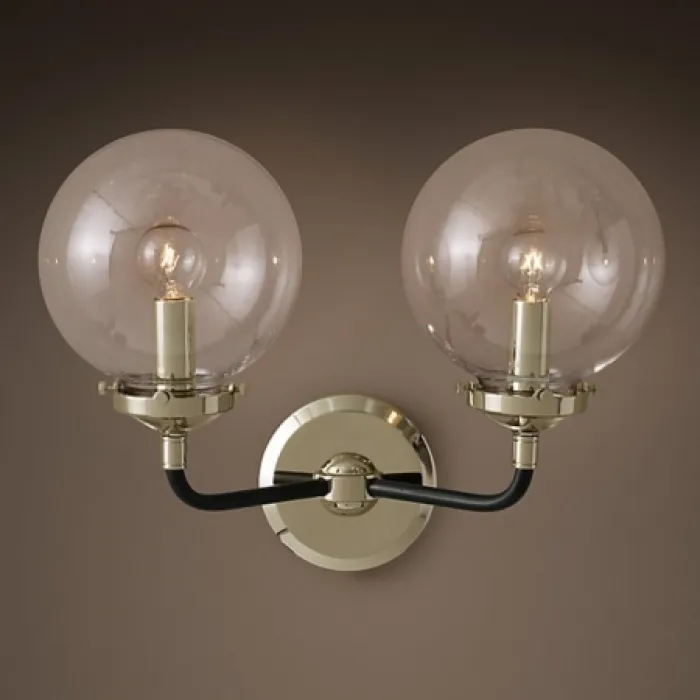 Бра Bistro Globe Clear Glass Double Sconce Nickel от ImperiumLoft