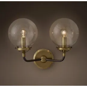 Бра Bistro Globe Clear Glass Double Sconce Brass