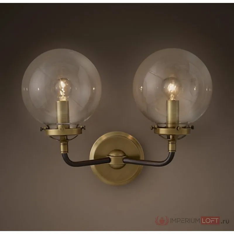 Бра Bistro Globe Clear Glass Double Sconce Brass от ImperiumLoft