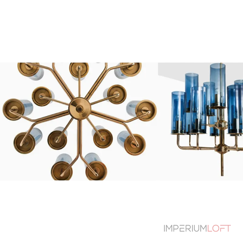 Люстра на штанге Hans-Agne Jakobsson Brass Blue Glass Tube Chandelier Hans-Agne Jakobsson in 1970 6