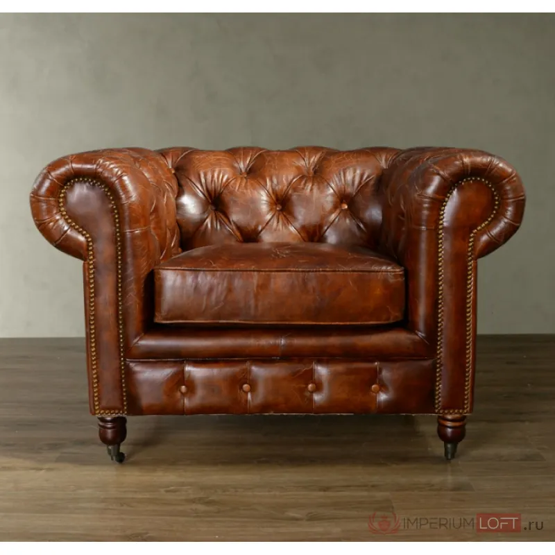 Кожаное кресло с капитоне Chesterfield Brown Leather Armchair  от ImperiumLoft