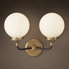 Бра Bistro Globe Clear Glass Double Sconce Brass Milk