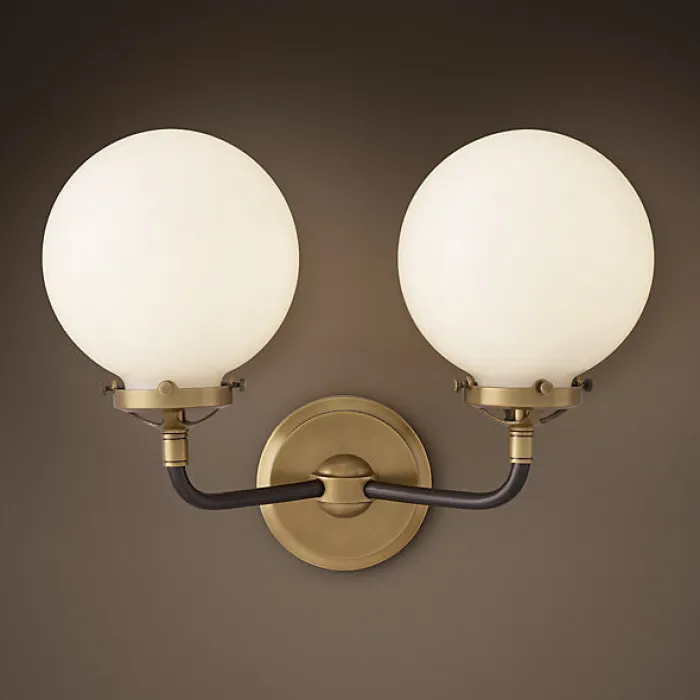 Бра Bistro Globe Clear Glass Double Sconce Brass Milk от ImperiumLoft