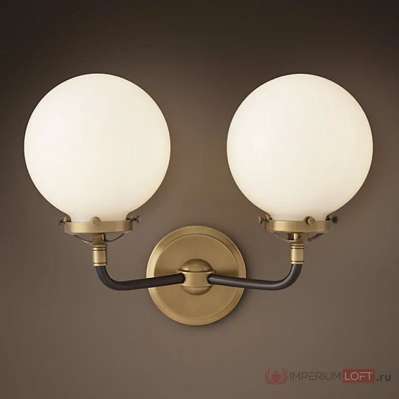 Бра Bistro Globe Clear Glass Double Sconce Brass Milk от ImperiumLoft
