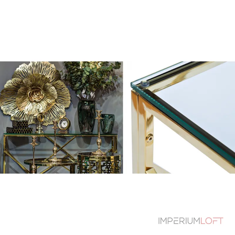 Консоль Serene Furnishing Gold Clear Glass Top Console
