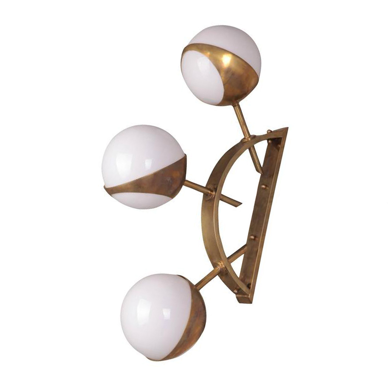 Бра Midcentury Style Triple Orb Brass and Glass Wall Lamp от ImperiumLoft