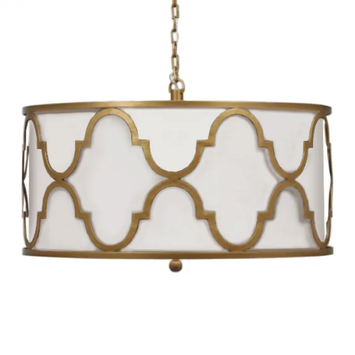 Люстра White Shade Gold Quatrefoil Overlay Drum Pendant от ImperiumLoft