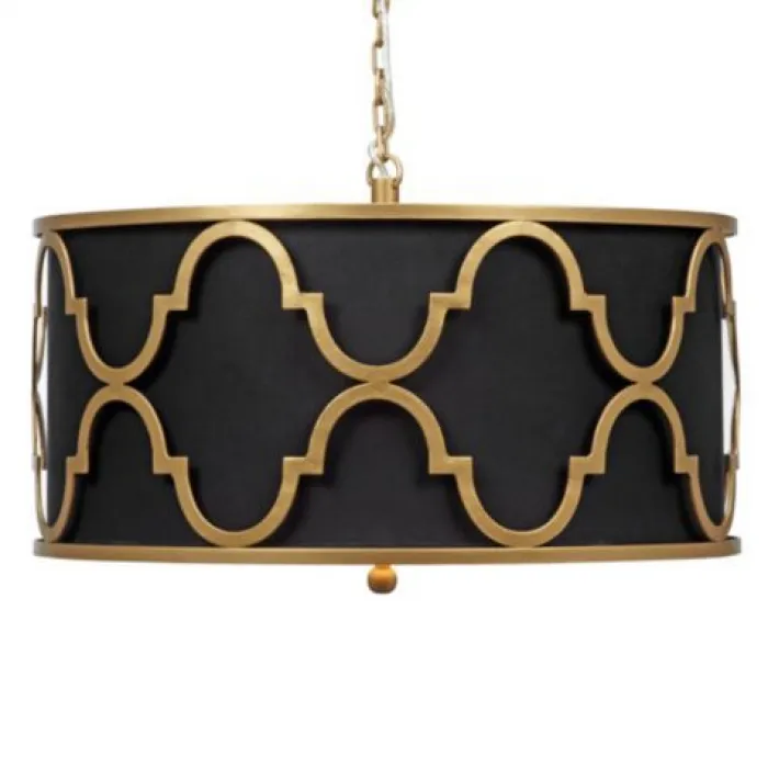 Люстра Black Shade Gold Quatrefoil Overlay Drum Pendant от ImperiumLoft