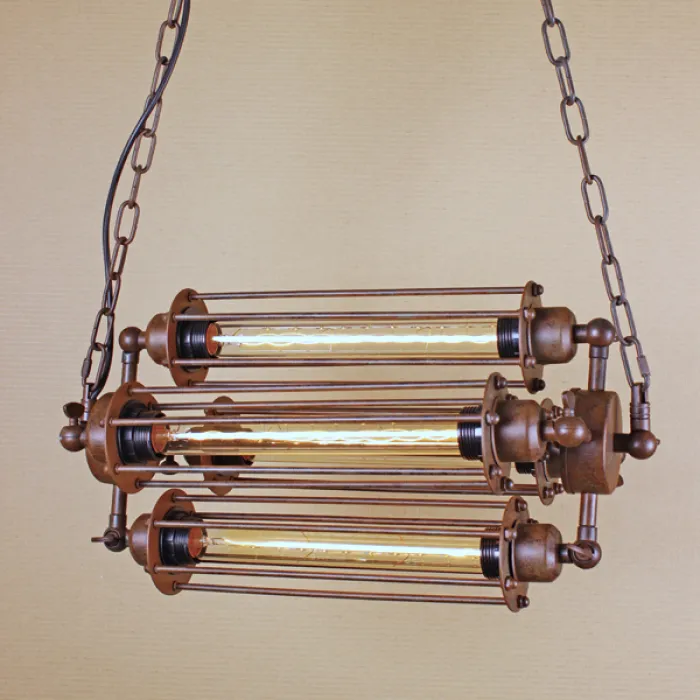 Люстра Loft Industrial Edison Cage Horizontal Quatro Chain от ImperiumLoft