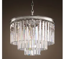Подвесная люстра RH 1920S ODEON CLEAR GLASS FRINGE 3-TIER CHANDELIER nickel 36 см Подвесная люстра RH 1920S ODEON CLEAR GLASS FRINGE 3-TIER CHANDELIER nickel 36 см
