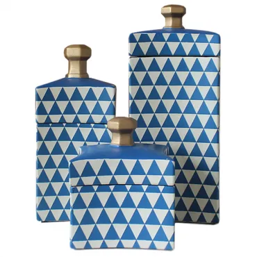 Комплект из трех декоративных сосудов TRIANGLE CHESS BLUE