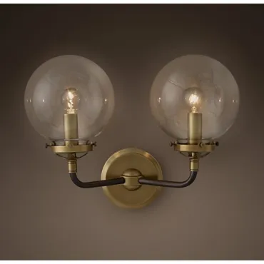 Бра Bistro Globe Clear Glass Double Sconce Brass