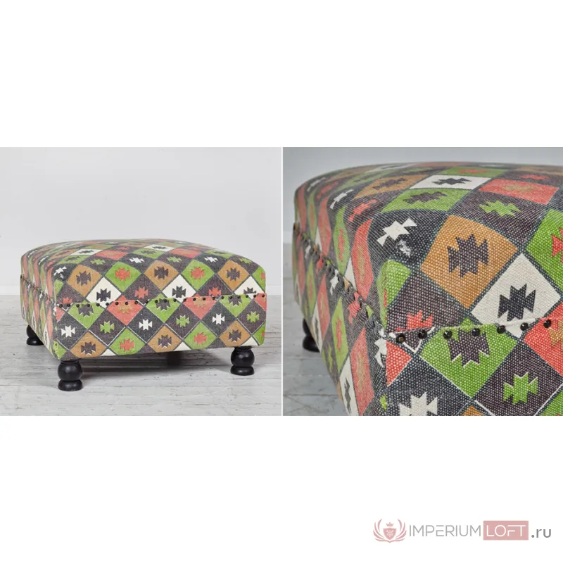 Пуф с зеленым орнаментом KELIM Pattern от ImperiumLoft
