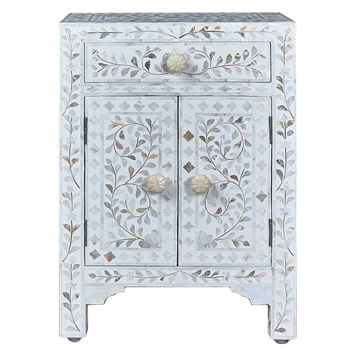 Тумбочка с инкрустацией BONE INLAY BEDSIDE Белая от ImperiumLoft