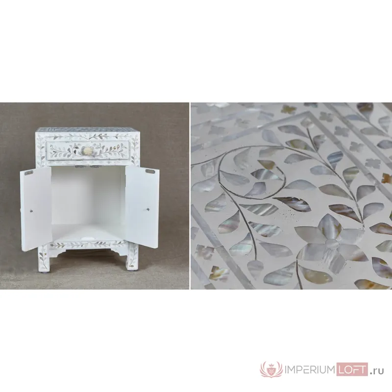 Тумбочка с инкрустацией BONE INLAY BEDSIDE Белая от ImperiumLoft