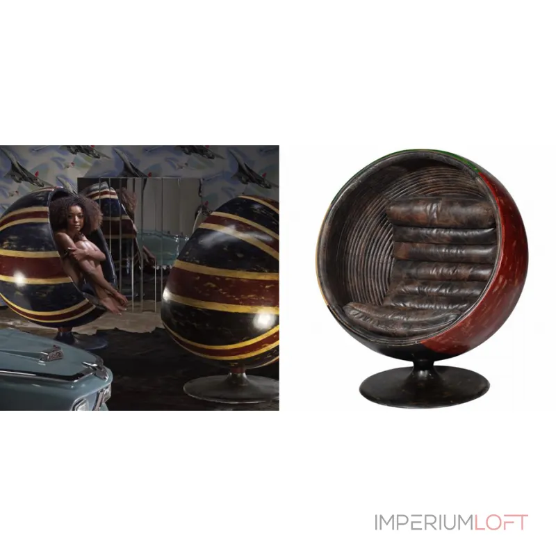 Кресло шар Pod Chair Union Jack & Brown Leather