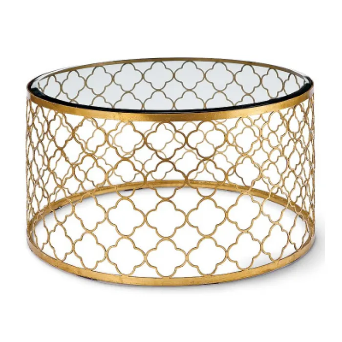 Стол стеклянный Gable Hollywood Regency Glass Gold Leaf Round Coffee Table от ImperiumLoft