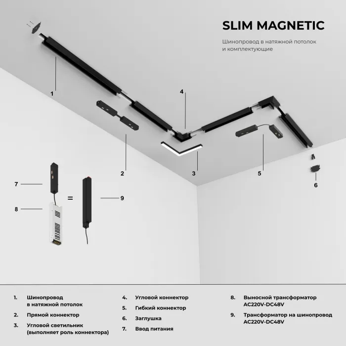 Шинопровод в натяжной потолок с декоративными вставками черный 2м Elektrostandard slim magnetic a067412 от ImperiumLoft