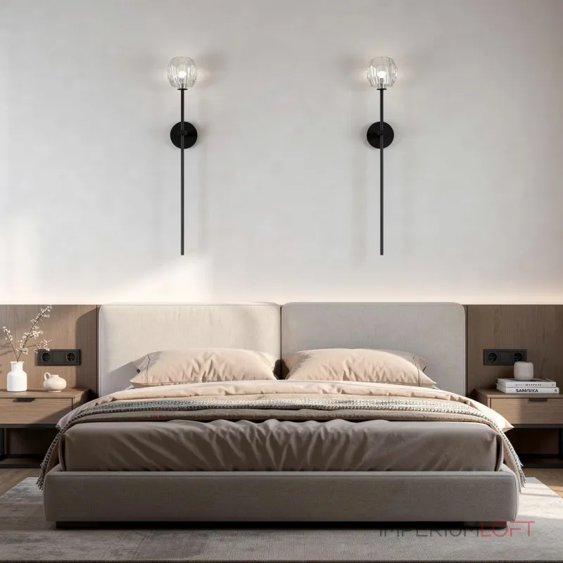 Бра RH Boule de Cristal Long Sconce Black с фактурным стеклянным плафоном
