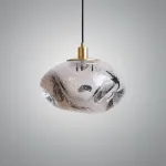 Подвесной светильник ANSEL A Transparent Brass с плафоном неправильной формы из стекла ручной работы с эффектом воздушных пузырьков