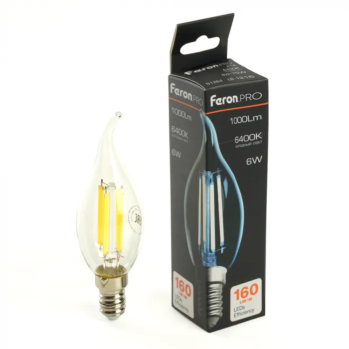 Лампа светодиодная Feron.PRO LB-1216 Свеча на ветру E14 6W 175-265V 6400K 51264 от ImperiumLoft