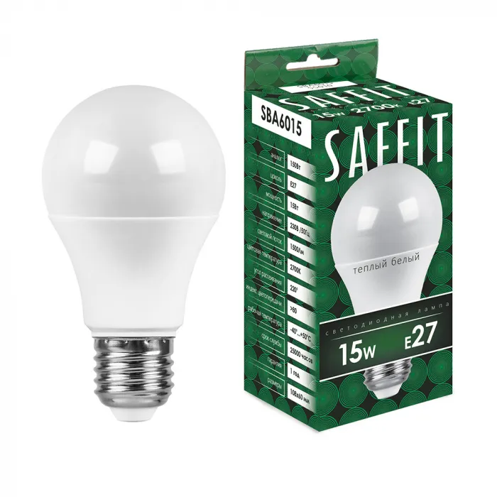 Лампа светодиодная SAFFIT SBA6015 Шар E27 15W 230V 2700K 55010 от ImperiumLoft