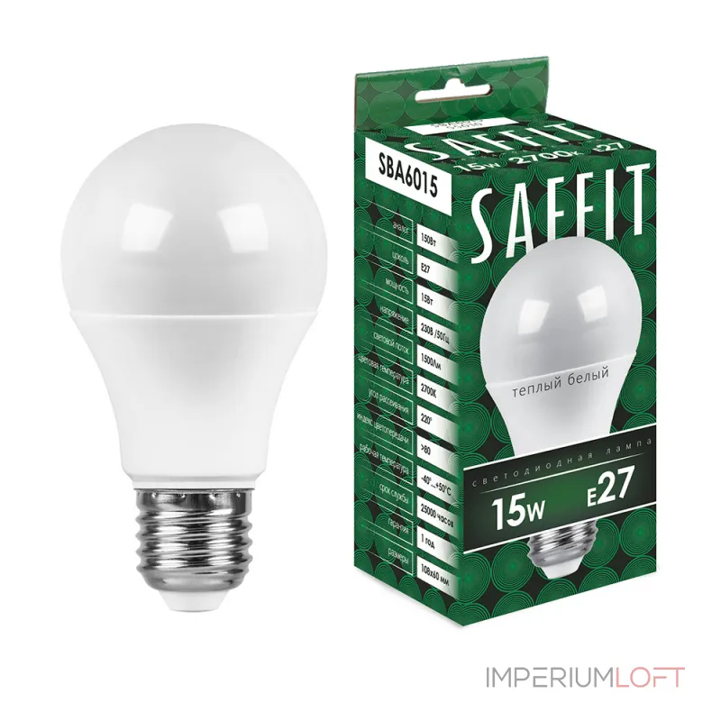 Лампа светодиодная SAFFIT SBA6015 Шар E27 15W 230V 2700K 55010