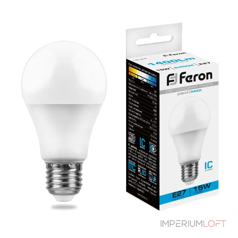 Лампа светодиодная Feron LB-94 Шар E27 15W 175-265V 6400K 25630 Лампа светодиодная Feron LB-94 Шар E27 15W 175-265V 6400K 25630