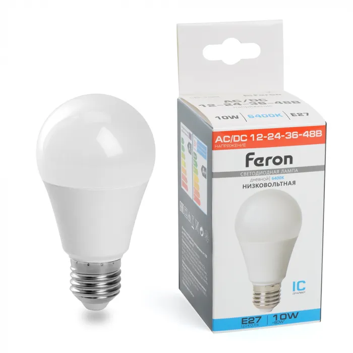 Лампа светодиодная низковольтная Feron LB-192 Шар E27 10W 12-48V 6400K 48732 от ImperiumLoft